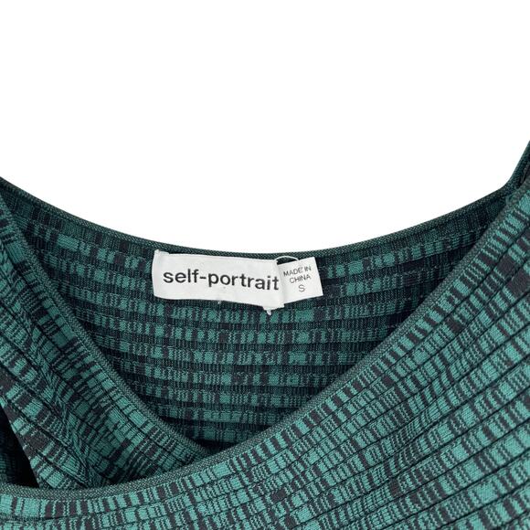 Self‎ Portrait Crossover Ribbed Knit Crop Top Long Sleeve Green Black Size Small - Picture 10 of 12